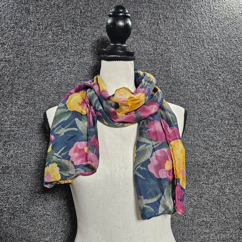 Floral‎ Scarf Magenta Yellow Blue Rectangular Sheer Lightweight Wrap